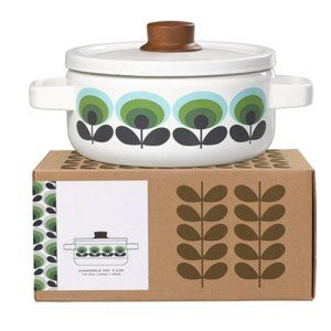 NIB Orla Kiely Enamel Casserole Cooking Pot Dish Medium 70 s Oval Flower Green